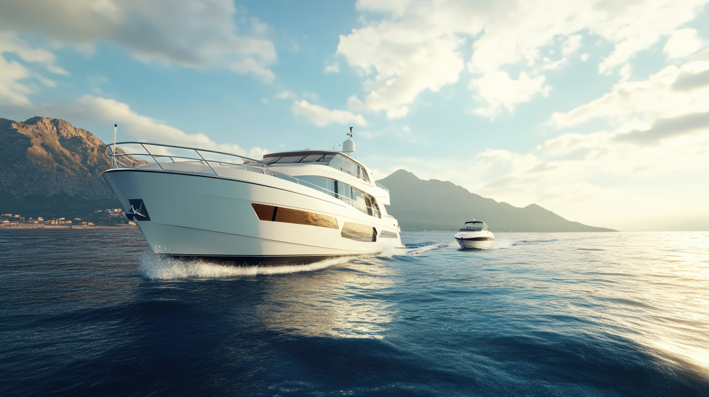 Ekskluzywny Jacht płynie po morz w tle wysokie góry